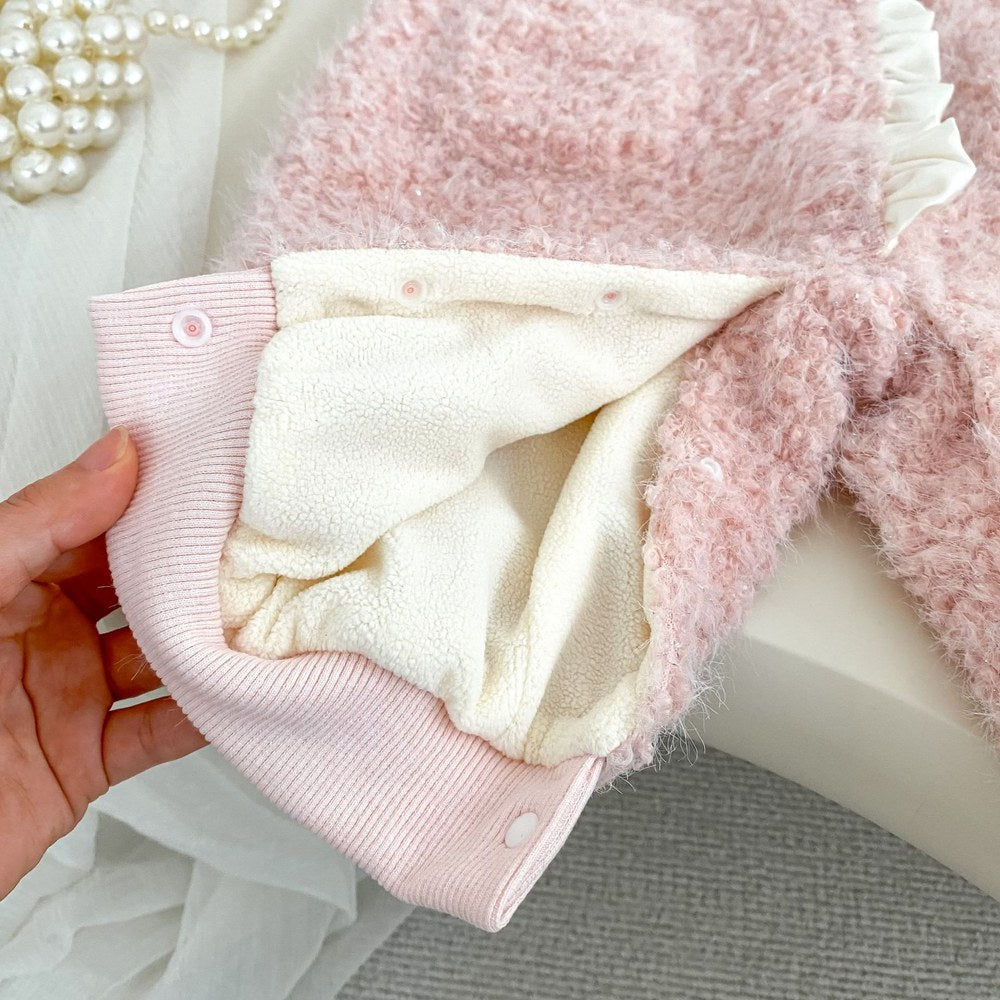 Baby Kids Girls Long Sleeves Apricot Top and Fluffy Sleeveless Rompers 2-Piece Clothing Set