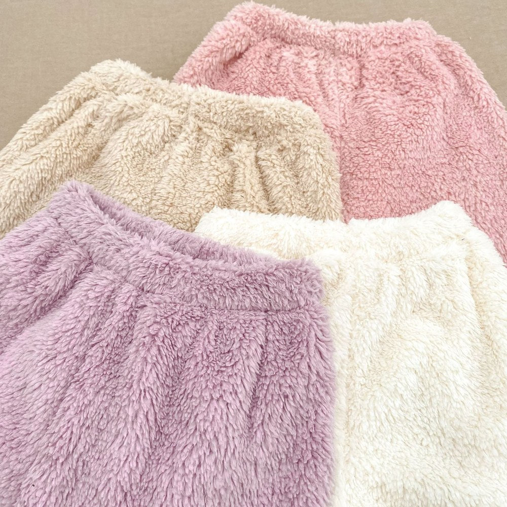 Baby Kids Girls Long Sleeves Solid Color Top and Pants 2-Piece Fluffy Warm Pajamas Clothing Sets
