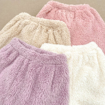 Baby Kids Girls Long Sleeves Solid Color Top and Pants 2-Piece Fluffy Warm Pajamas Clothing Sets