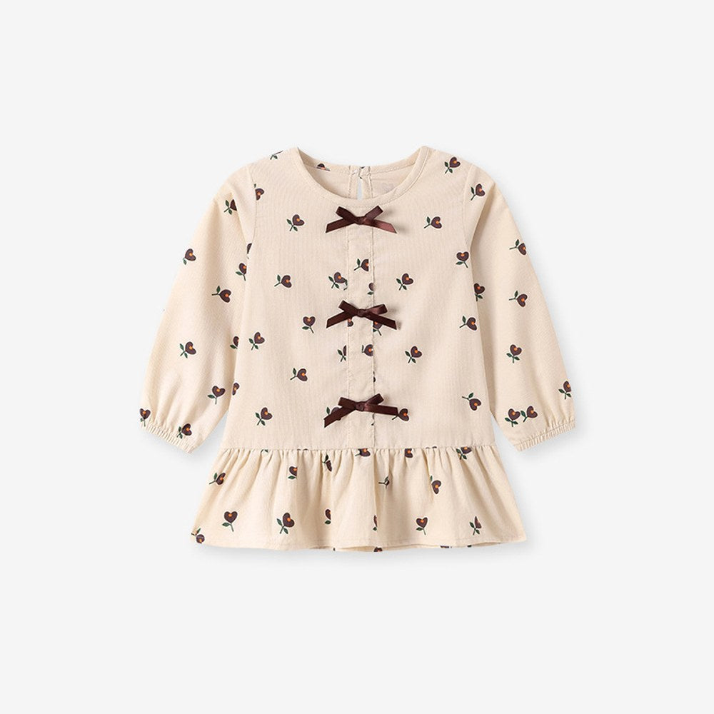 Baby Kids Girls Flowers Pattern Long Sleeves Top and Corduroy Pants 2-piece Clothing Set