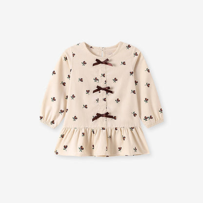 Baby Kids Girls Flowers Pattern Long Sleeves Top and Corduroy Pants 2-piece Clothing Set