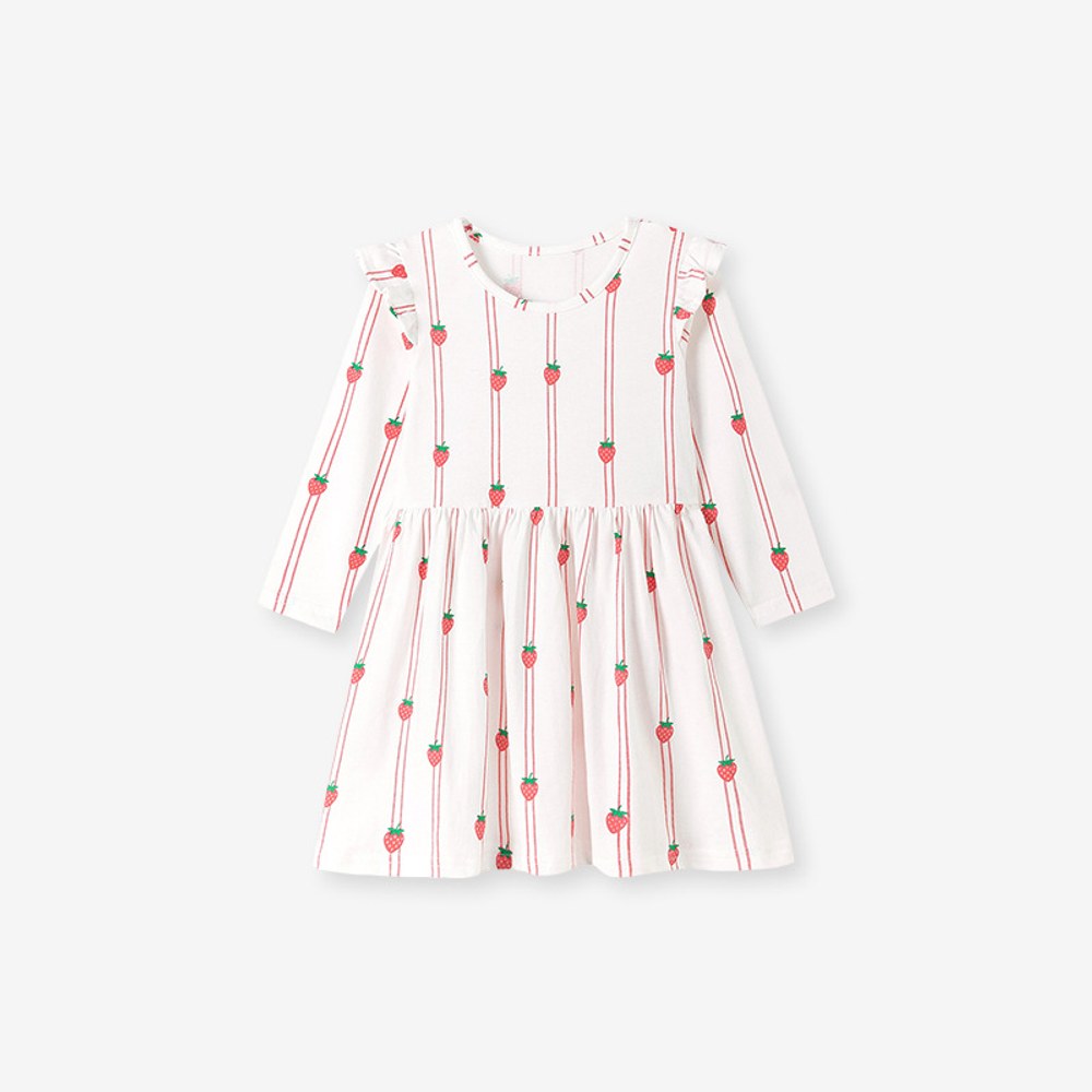 Baby Kids Girls Princess Fruits Striped Pattern Long Sleeves Crew Neck Dress