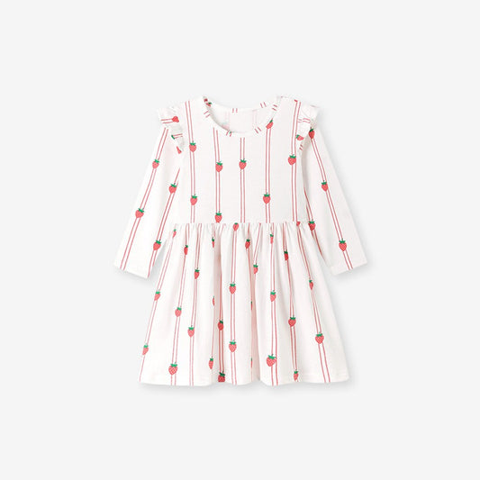 Baby Kids Girls Princess Fruits Striped Pattern Long Sleeves Crew Neck Dress