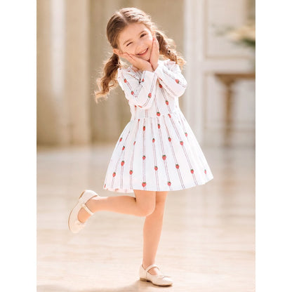 Baby Kids Girls Princess Fruits Striped Pattern Long Sleeves Crew Neck Dress