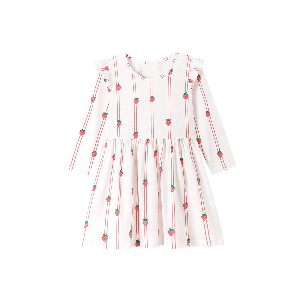 Baby Kids Girls Princess Fruits Striped Pattern Long Sleeves Crew Neck Dress