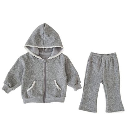 Baby Kids Girls Long Sleeves Lace Trim Coat and Pants 2-Piece Set