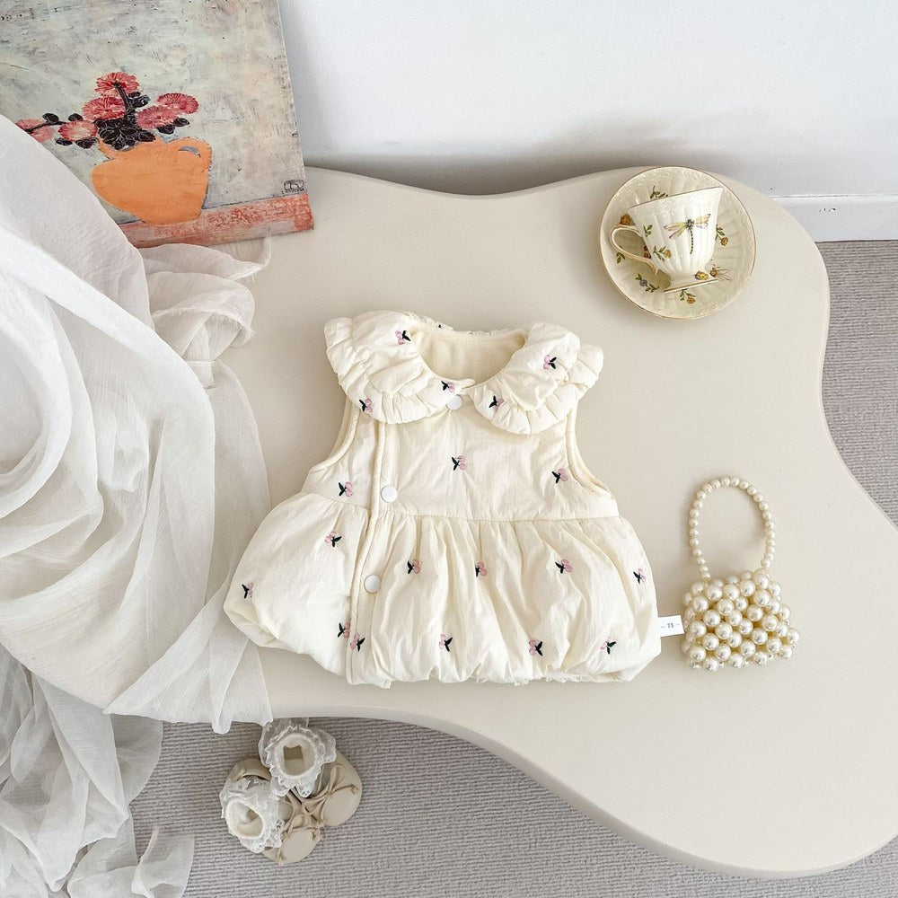 Baby Kids Girls Long Sleeves Plain Top, Floral Sleeveless Dress and Pants 3-Piece Clothing Set