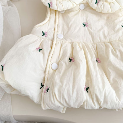 Baby Kids Girls Long Sleeves Plain Top, Floral Sleeveless Dress and Pants 3-Piece Clothing Set