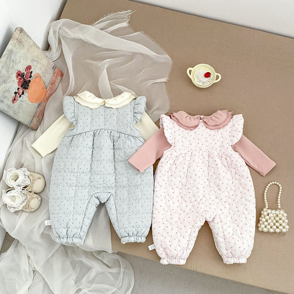 Baby Kids Girls Long Sleeves Ruffle Collar Top and Cotton-Padded Sleeveless Rompers 2-Piece Clothing Set