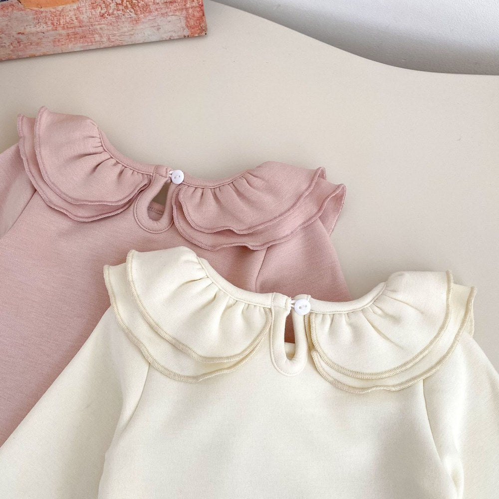 Baby Kids Girls Long Sleeves Ruffle Collar Top and Cotton-Padded Sleeveless Rompers 2-Piece Clothing Set