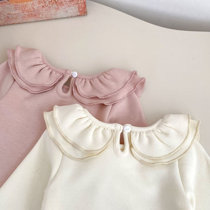 Baby Kids Girls Long Sleeves Ruffle Collar Top and Cotton-Padded Sleeveless Rompers 2-Piece Clothing Set