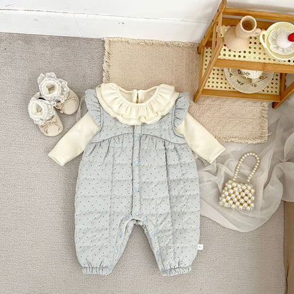 Baby Kids Girls Long Sleeves Ruffle Collar Top and Cotton-Padded Sleeveless Rompers 2-Piece Clothing Set