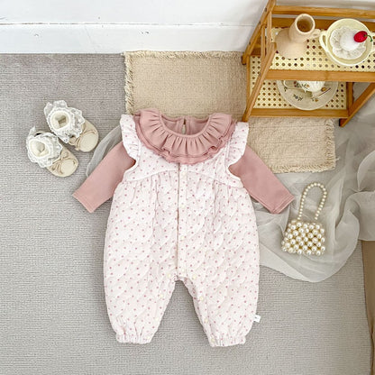 Baby Kids Girls Long Sleeves Ruffle Collar Top and Cotton-Padded Sleeveless Rompers 2-Piece Clothing Set