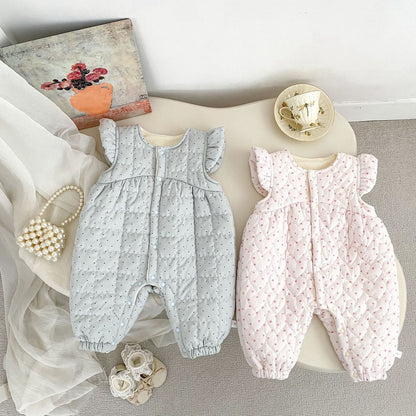 Baby Kids Girls Long Sleeves Ruffle Collar Top and Cotton-Padded Sleeveless Rompers 2-Piece Clothing Set