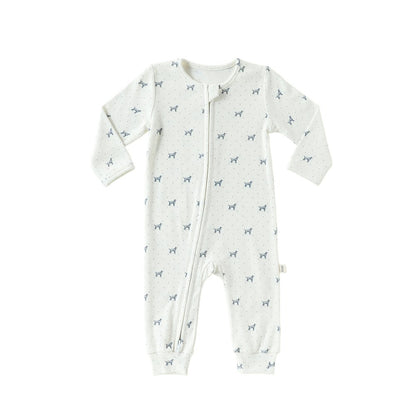 Baby Kids Unisex Long Sleeves Cartoon Pattern Zip-up Rompers