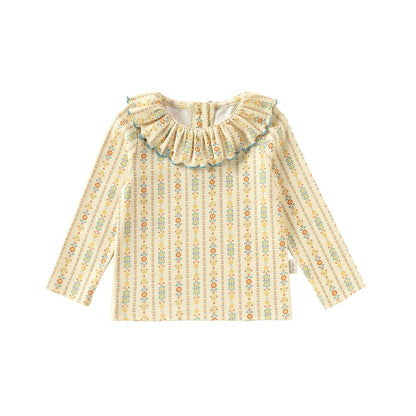 Girls Ruffle Collar Long Sleeve Floral Top