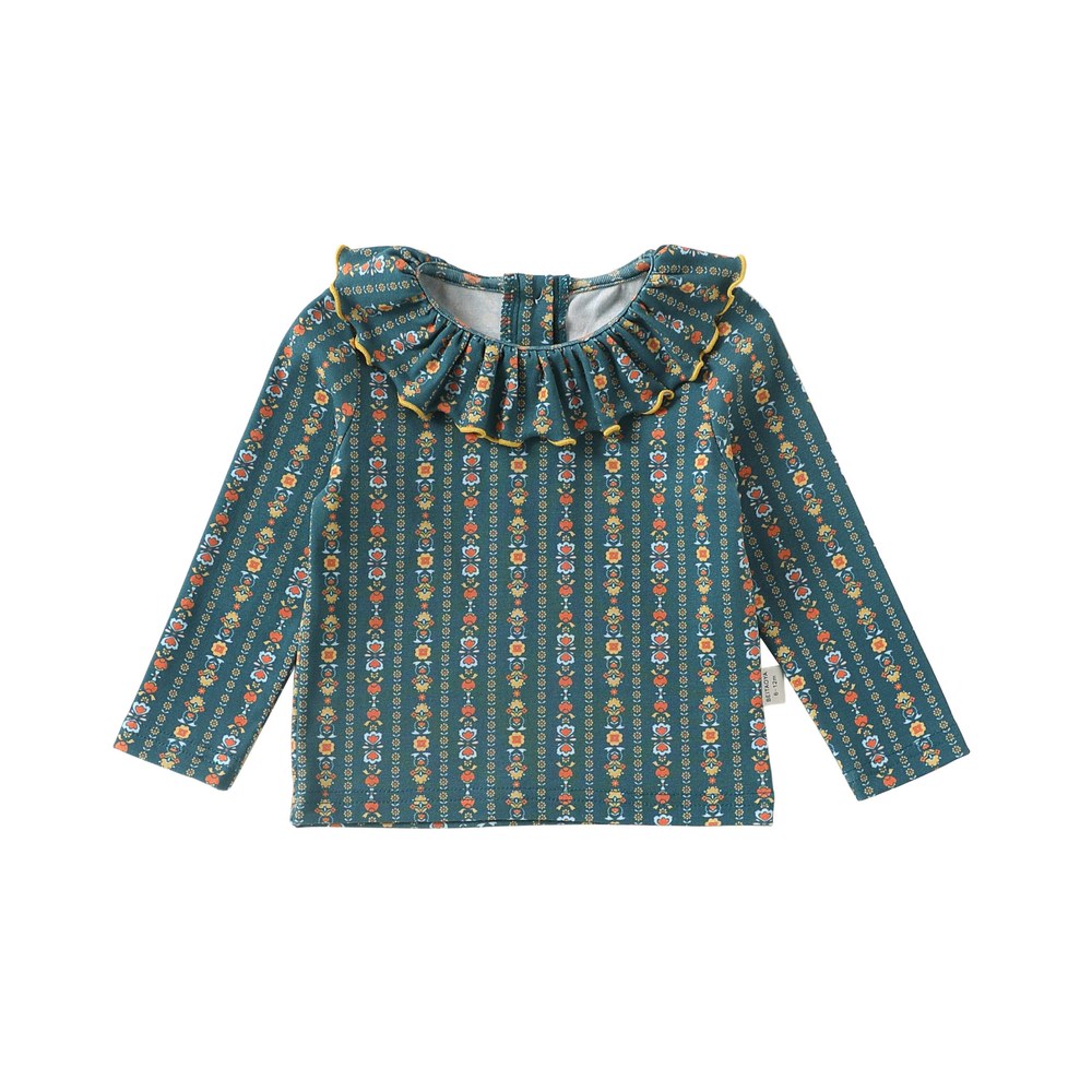 Girls Ruffle Collar Long Sleeve Floral Top