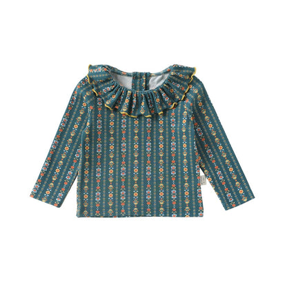 Girls Ruffle Collar Long Sleeve Floral Top