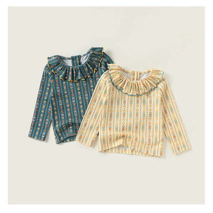 Girls Ruffle Collar Long Sleeve Floral Top