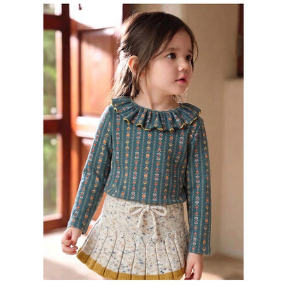 Girls Ruffle Collar Long Sleeve Floral Top