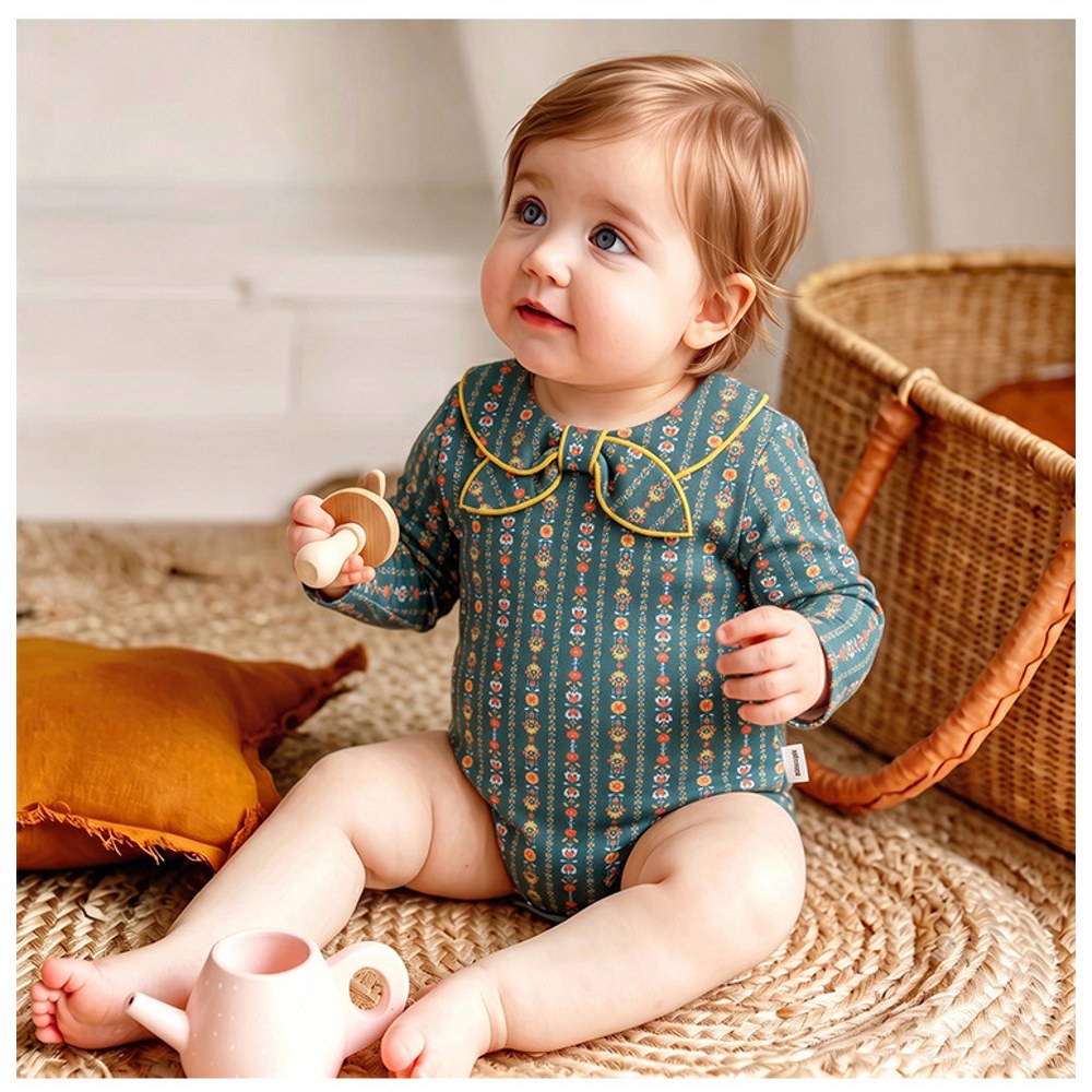 Baby Kids Girls Princess Long Sleeves Flowers Pattern Bodysuit