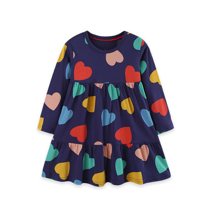 Baby Kids Girls Long Sleeves Hearts Pattern Dress