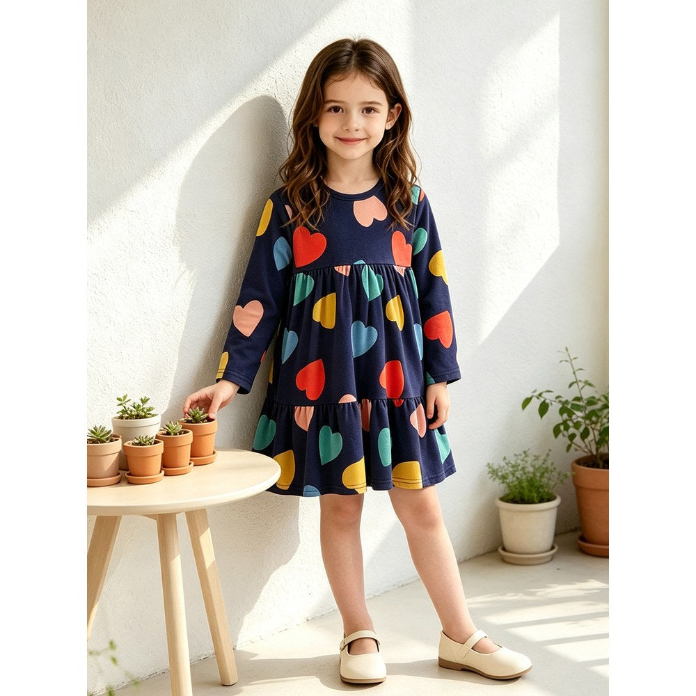Baby Kids Girls Long Sleeves Hearts Pattern Dress