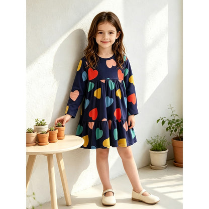 Baby Kids Girls Long Sleeves Hearts Pattern Dress