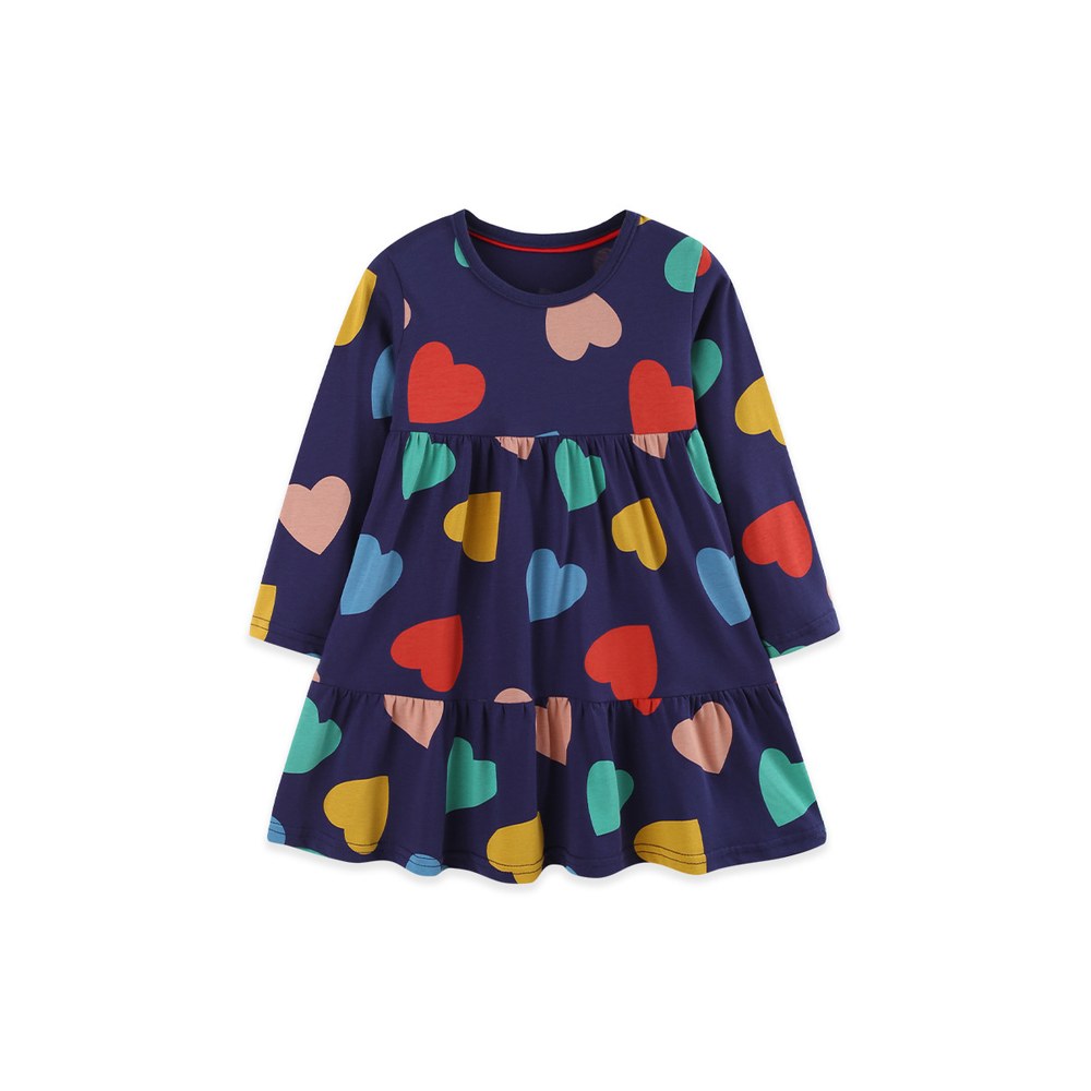 Baby Kids Girls Long Sleeves Hearts Pattern Dress