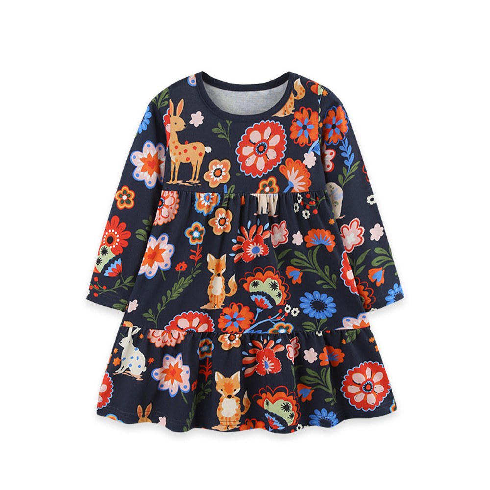 Baby Kids Girls Long Sleeves Cartoon Pattern Dress