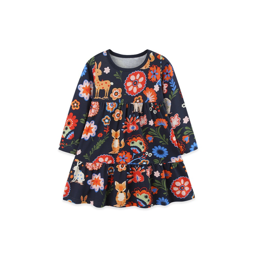 Baby Kids Girls Long Sleeves Cartoon Pattern Dress