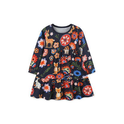 Baby Kids Girls Long Sleeves Cartoon Pattern Dress