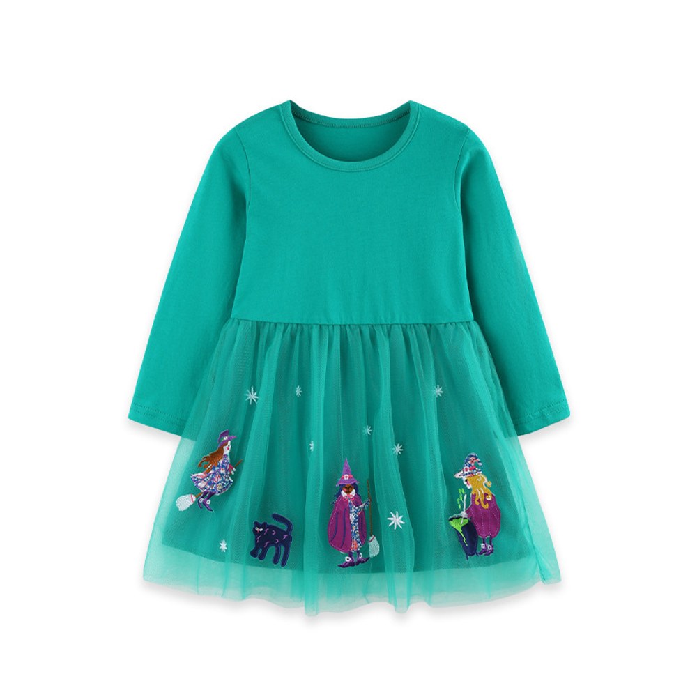 Baby Kids Girls Long Sleeves Halloween Cartoon Pattern Tulle Dress