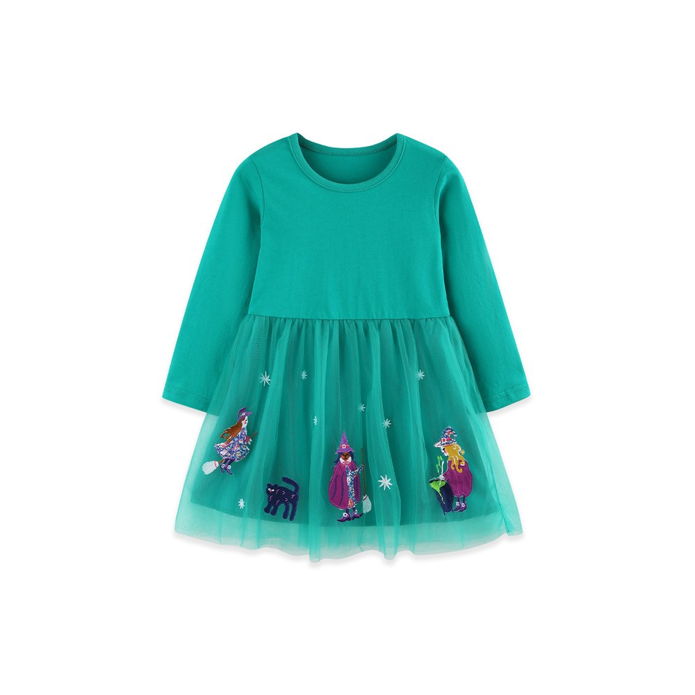 Baby Kids Girls Long Sleeves Halloween Cartoon Pattern Tulle Dress