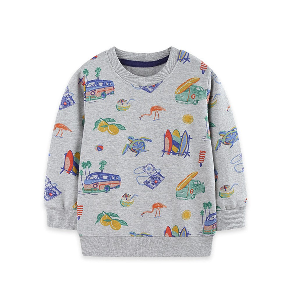 Kids Boys Cartoon Pattern Crew Neck Long Sleeves Sweatshirt