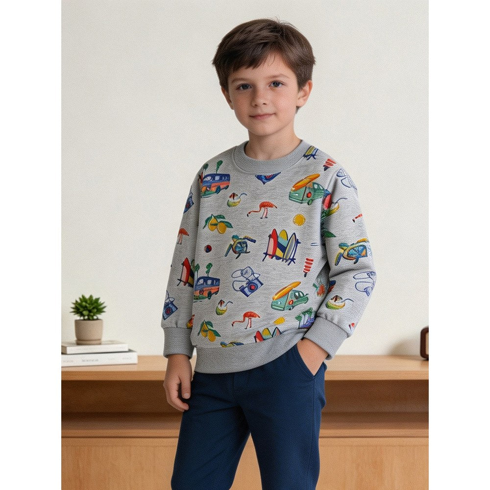 Kids Boys Cartoon Pattern Crew Neck Long Sleeves Sweatshirt