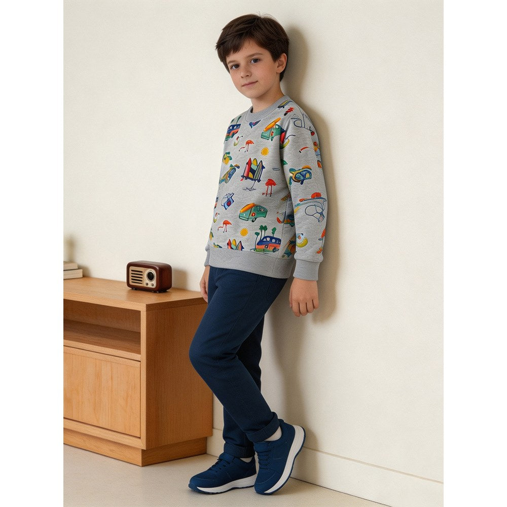 Kids Boys Cartoon Pattern Crew Neck Long Sleeves Sweatshirt
