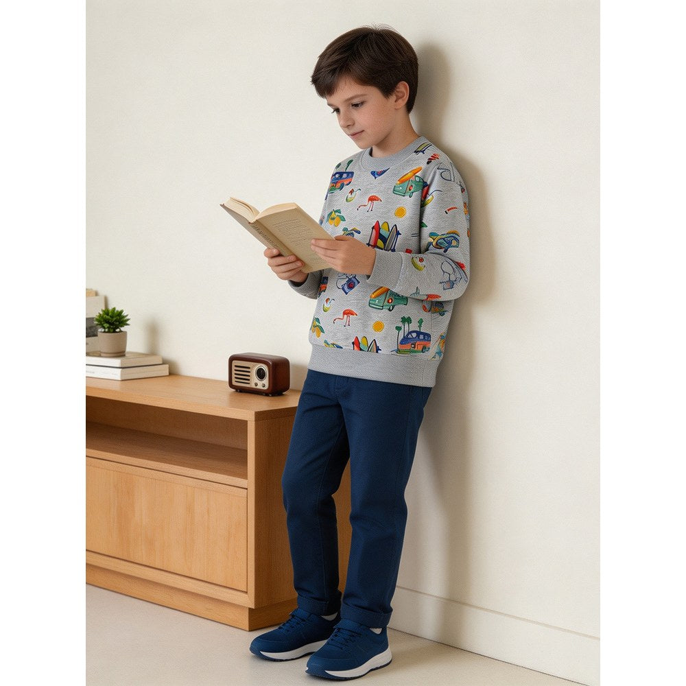 Kids Boys Cartoon Pattern Crew Neck Long Sleeves Sweatshirt