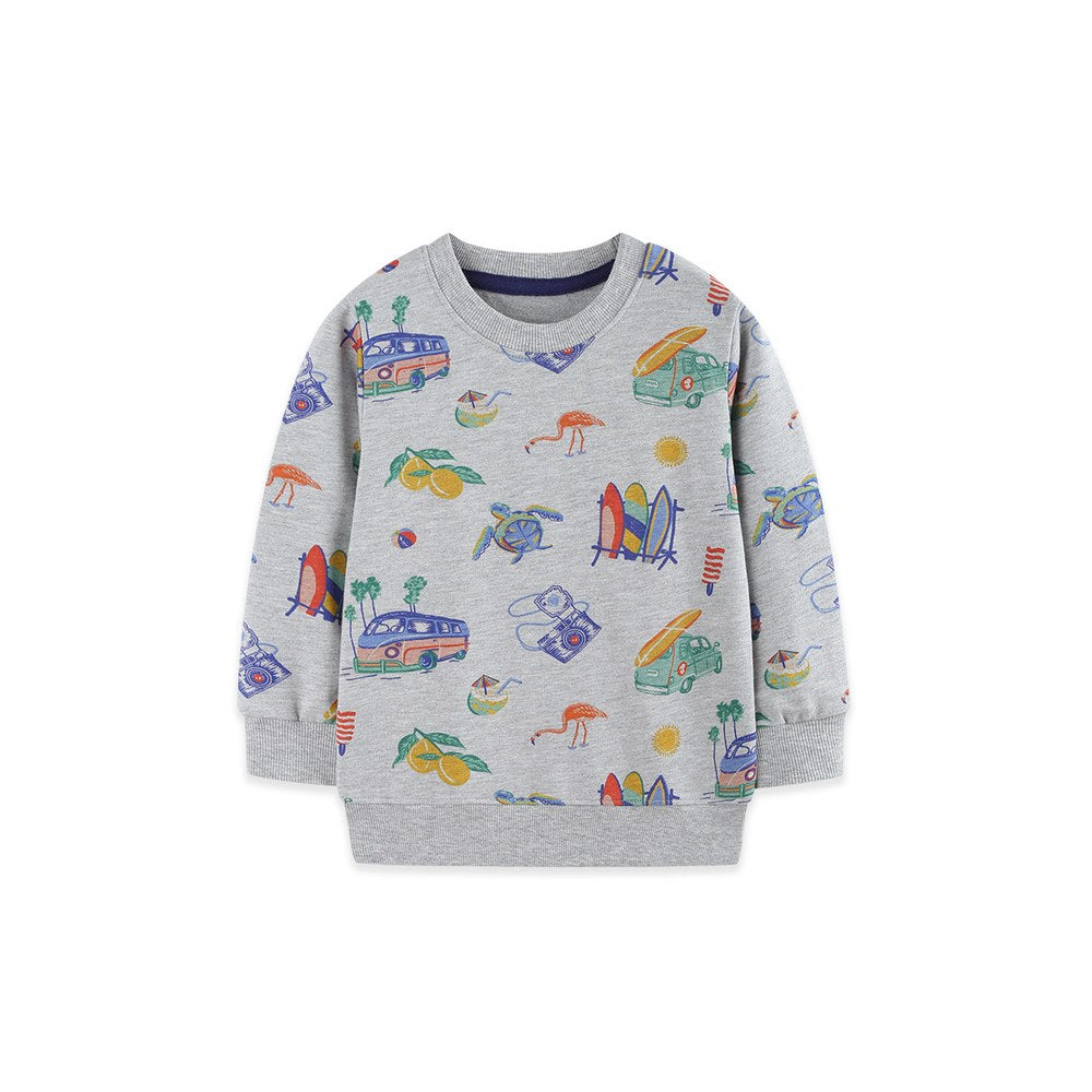 Kids Boys Cartoon Pattern Crew Neck Long Sleeves Sweatshirt