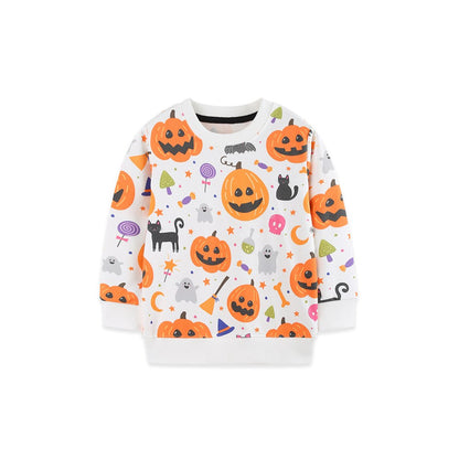 Kids Girls Halloween Cartoon Pattern Crew Neck Long Sleeves Sweatshirt
