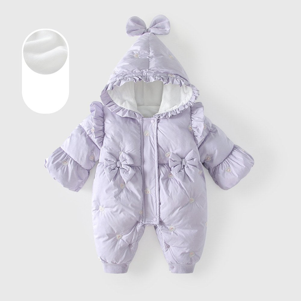 Baby Girls Purple Cotton-Padded Romper