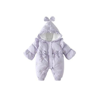 Baby Girls Purple Cotton-Padded Romper