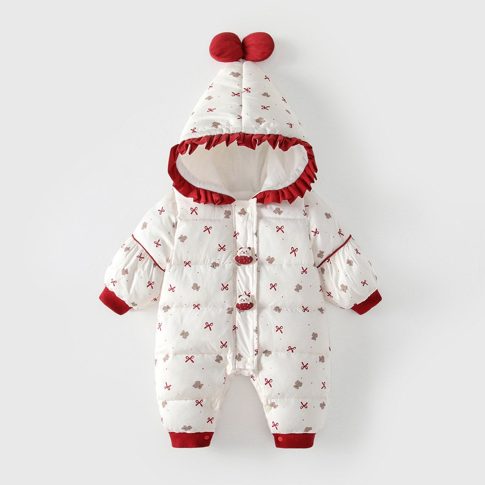 Baby Girls Cartoon Pattern Cotton-Padded Romper