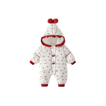 Baby Girls Cartoon Pattern Cotton-Padded Romper