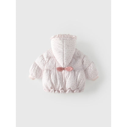 Girls' Butterfly-bows Decorated Floral Cotton-Padded Zip-up Coat