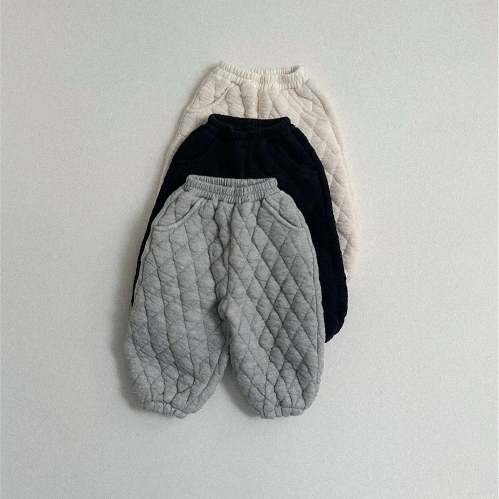 Plain Argyle Pattern Cotton-Padded Pants for Kids