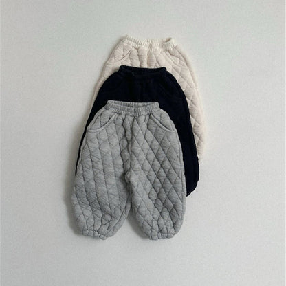 Plain Argyle Pattern Cotton-Padded Pants for Kids