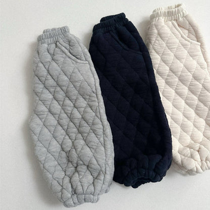 Plain Argyle Pattern Cotton-Padded Pants for Kids