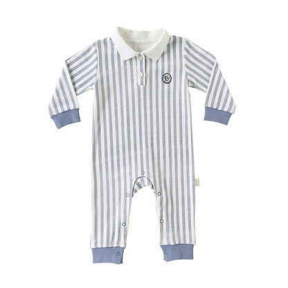 Baby Kids Unisex Long Sleeves Striped Pattern Turn-down Collar Rompers