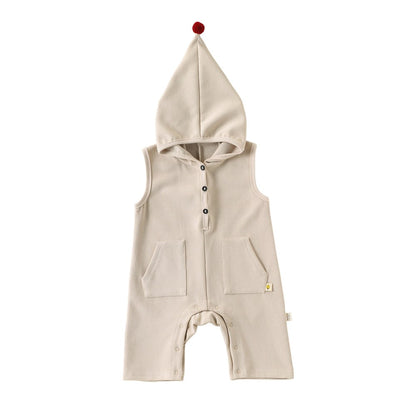 Baby Kids Unisex Sleeveless Plain Hooded Rompers